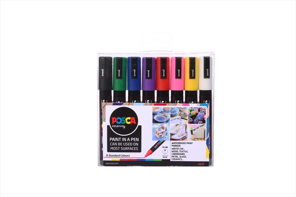 Uni Posca Paint Marker Medium, 1.8–2.5mm Bullet Tip - PC-5M, 8 Colour Set -  Seawhite of Brighton Ltd